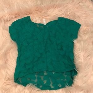 XS green lace crop top